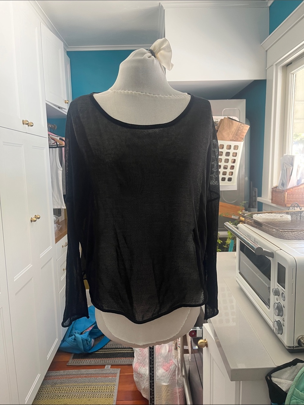 Unlisted Black Sheer Long-Sleeve Scoop Neck Top